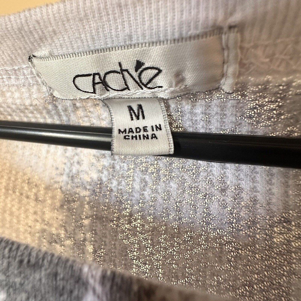 Cache Y2K White Long Sleeve Black Blue Tribal Rhinestone Waffle Knit Henley M - Picture 9 of 11